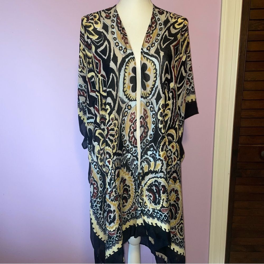 Comfy Luxe One Size Boho Ruana Colorful Patterned Kimono Lightweight